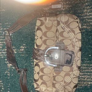 Coach Tan and Brown Signature Buckle Bag